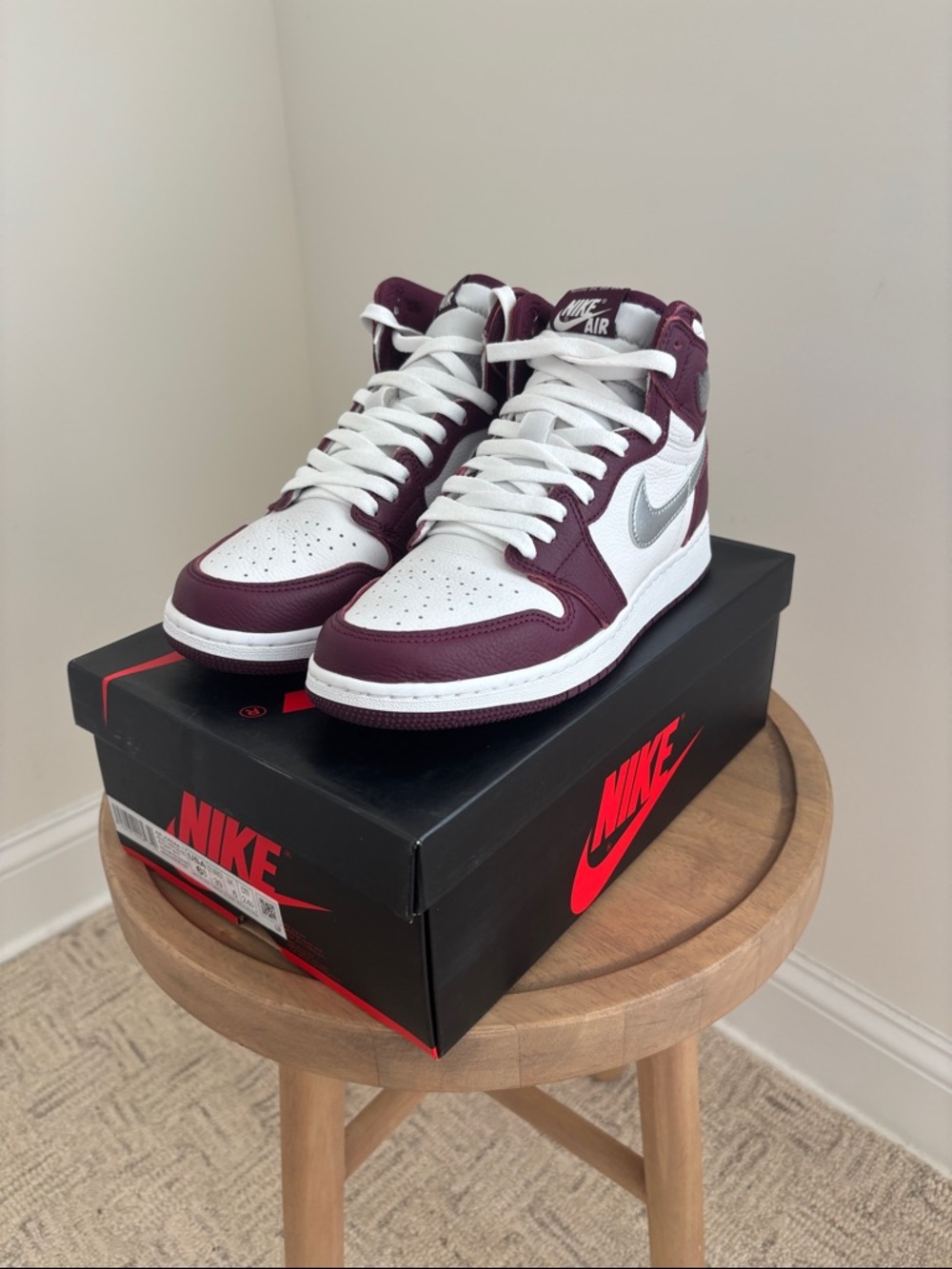 Nike Air Jordan 1 Mid White & Burgundy Sneakers - Picture 5 of 5
